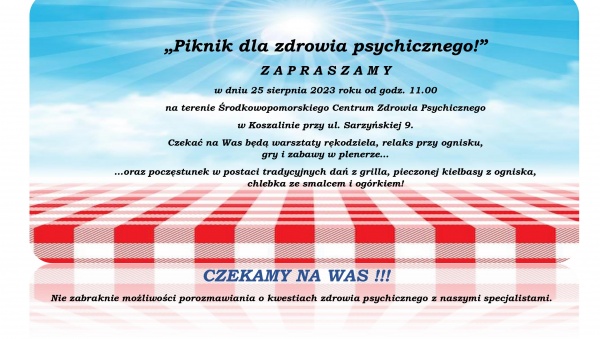 Plakat z informacją dotyczącą pikniku dla zdrowia psychicznego