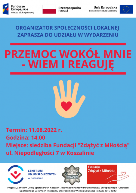 Plakat przedstawia dłoń z narysowanym sercem